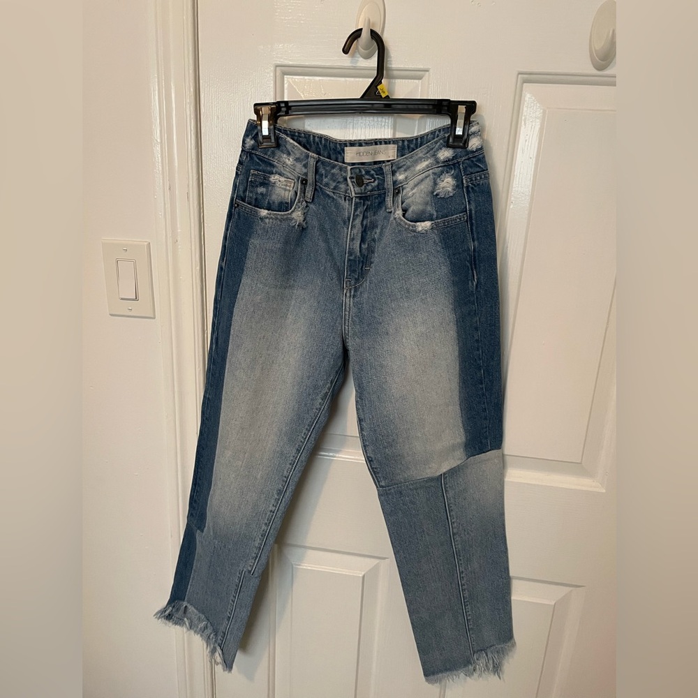 High-Rise Distressed Patchwork/Colourblock Jeans